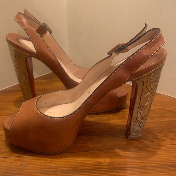 Christian Louboutin Embossed Peep Toe Slingbacks EU39.5 - Picture 3 of 8